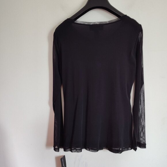 Ladies SZ PM Inc Black Mesh Embroidered Long-Sleeve Top - Picture 3 of 4
